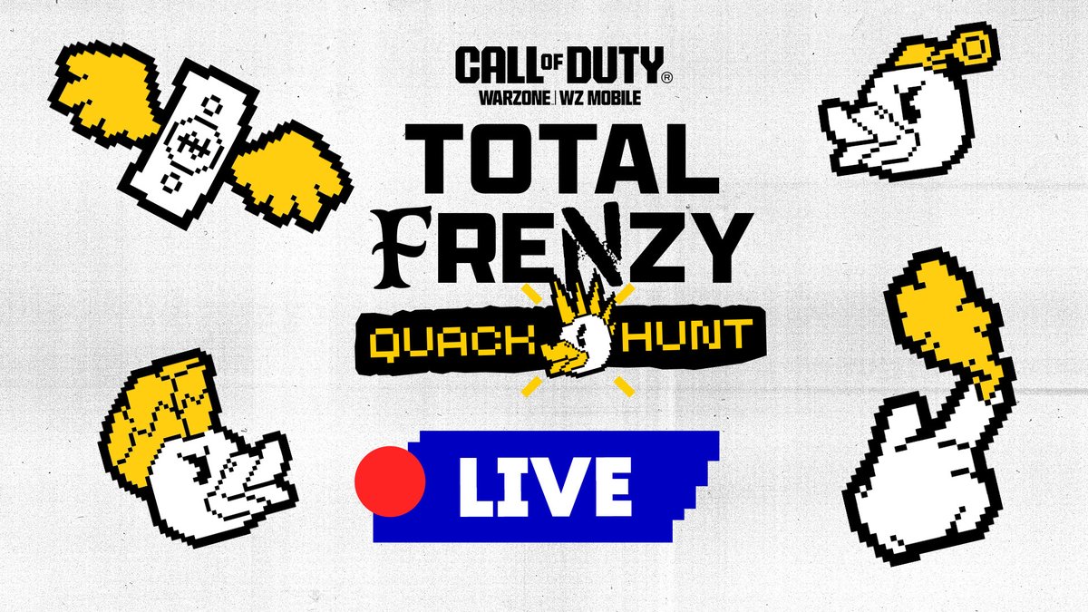 Day 1 of the QUACK HUNT is LIVE! Tune in and watch 30 Duos battle it out over 6 intense matches today on @CallofDuty's Urzikstan map. 💰 $50,000 prize pool 🦆 Hunt or be hunted Watch here 👉 youtube.com/watch?v=vHI6Jf… #CallofDuty #WarzoneMobile