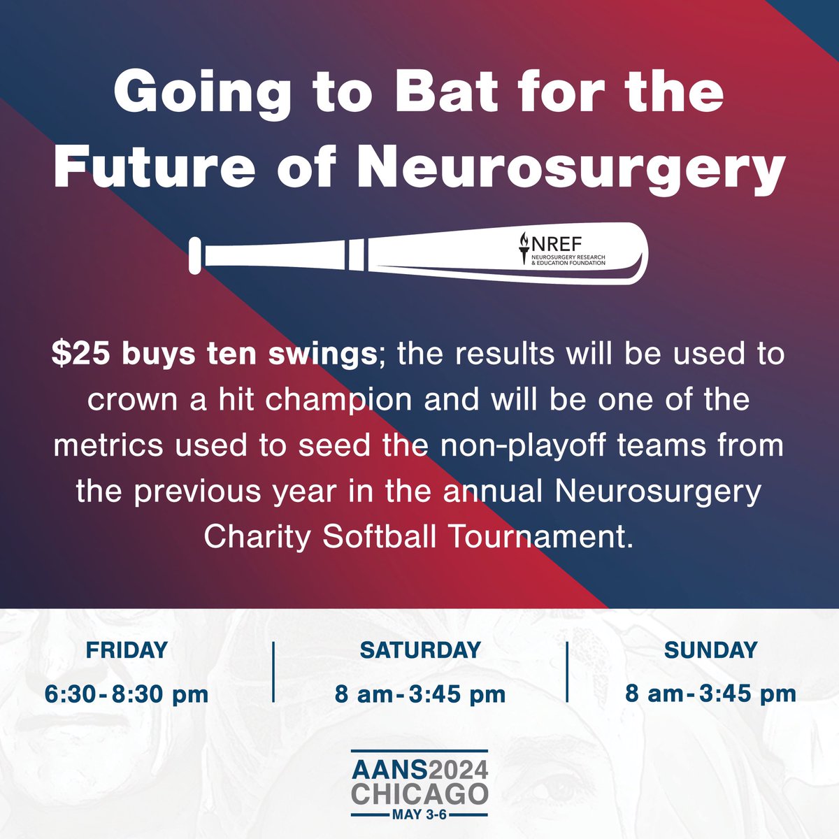 Make sure to visit the NREF exhibit hall to participate in the “Going to Bat for the Future of Neurosurgery” at the #AANS2024 conference! @AANSNeuro @IsaacYangMD @UCLANsgy @UCLAHealth @KatieOrrico @jacquesmorcosmd #whatmatters2me