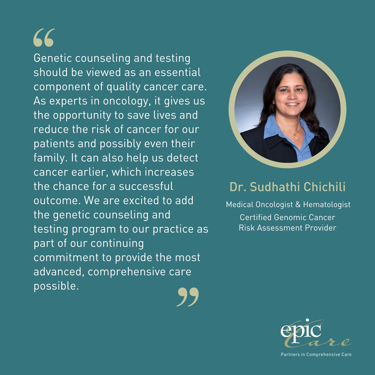 We have expanded our advanced #cancercare services by adding a cutting-edge #cancerrisk assessment program to #EpicCare. 

For more information about Epic Care’s Genetic Counseling and Testing program, visit epic-care.com/genetic-cancer…

#GeneticCounseling #GeneticTesting #EastBay