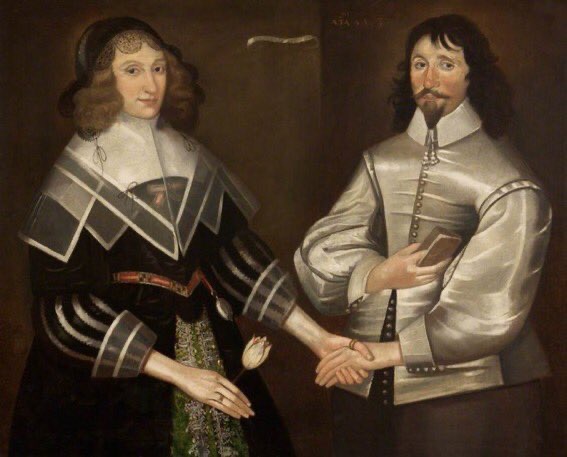 This unidentified mid-17thC #English couple is by John Souch - she holds a tulip (Grosvenor) Exquisite detail throughout.