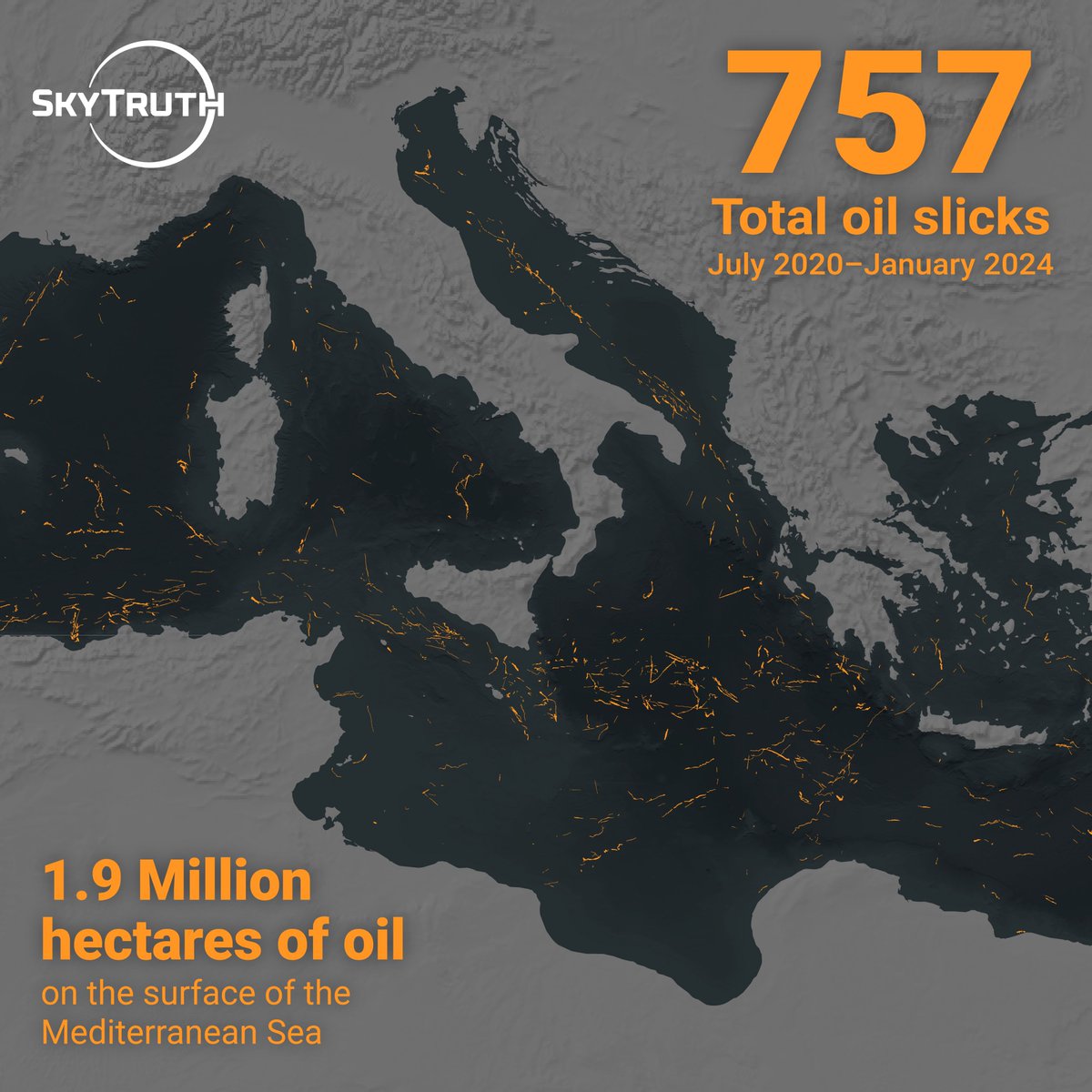 New SkyTruth report released at #OurOcean2024 finds 750+ oil slicks in the Mediterranean Sea from July 2020-January 2024, revealing chronic pollution problem. #SkyTruth #Cerulean #sustainability #nowheretohide Read all about it here: wp.me/p9Qu4m-aSd