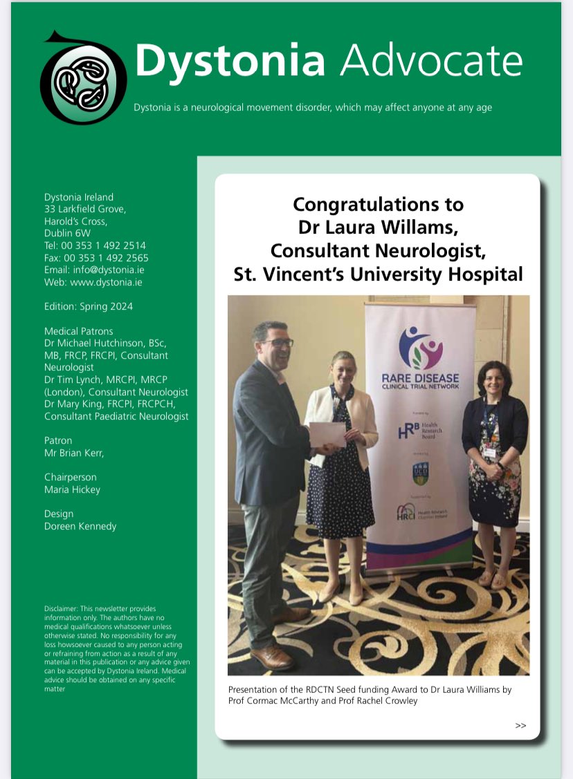 The latest edition of DYSTONIA ADVOCATE the newsletter of Dystonia Ireland dystonia.ie/wp-content/upl… @dystoniaeurope @naiireland @Dystonia_Res #Dystonia #DystoniaAwareness @neurology #MovementDisorders @svuh @dni_neurology @RareDiseasesIE @HRCIreland @rarediseasesnet @rare_trial