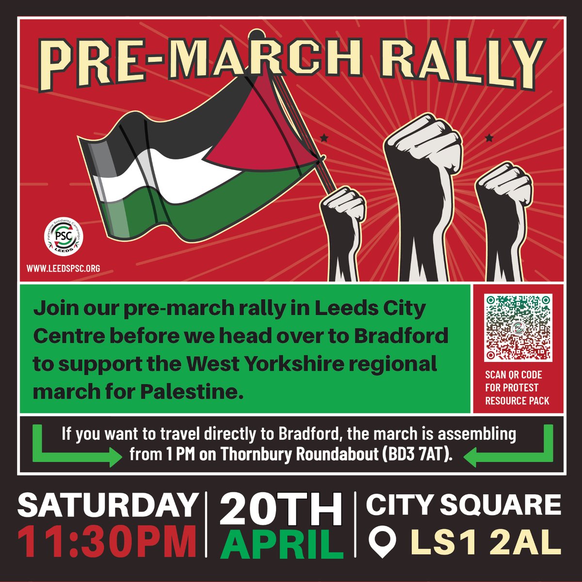 This Saturday, due to the annual Vaisakhi parade hosted by the Sikh community in Leeds City Centre at our usual time, Leeds PSC will not be organising a demo in Leeds. Instead, we will join the West Yorkshire regional march for Palestine in Bradford.