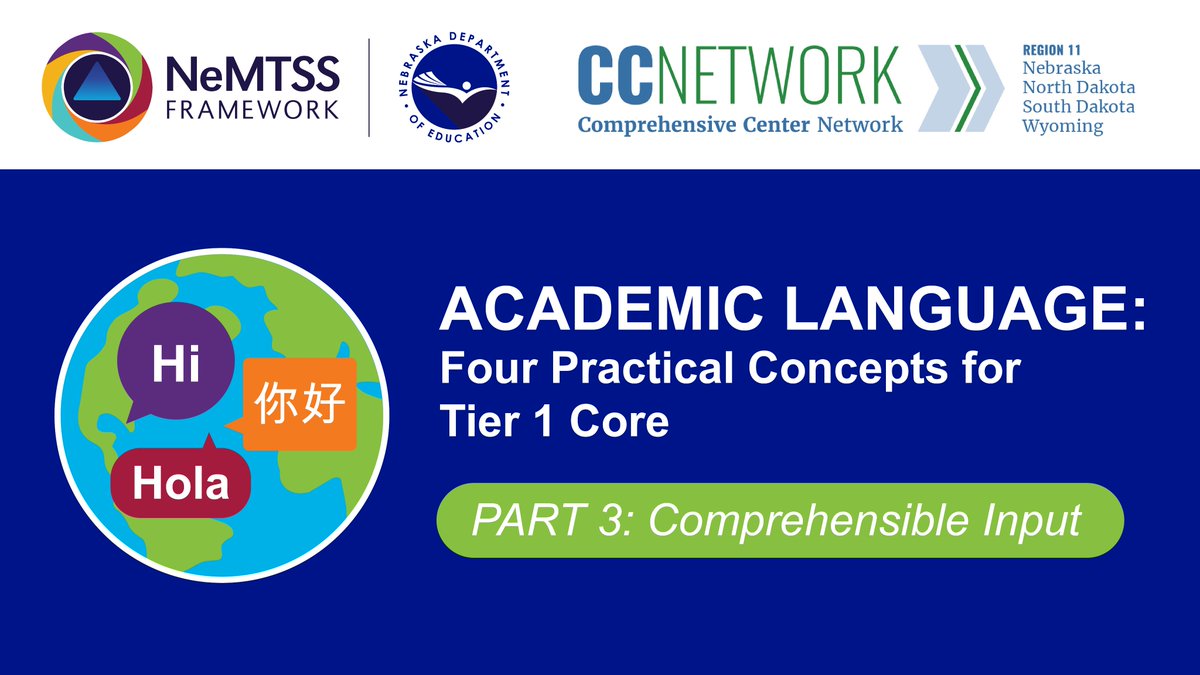 #Nebraska educators: Check out the 3rd installment of our webinar series focused on practical concepts for Tier 1 Core that support #academiclanguage skills. 'Part 3: Comprehensible Input' is available to watch on demand in our media library. ▶️ bit.ly/3VGoWQL