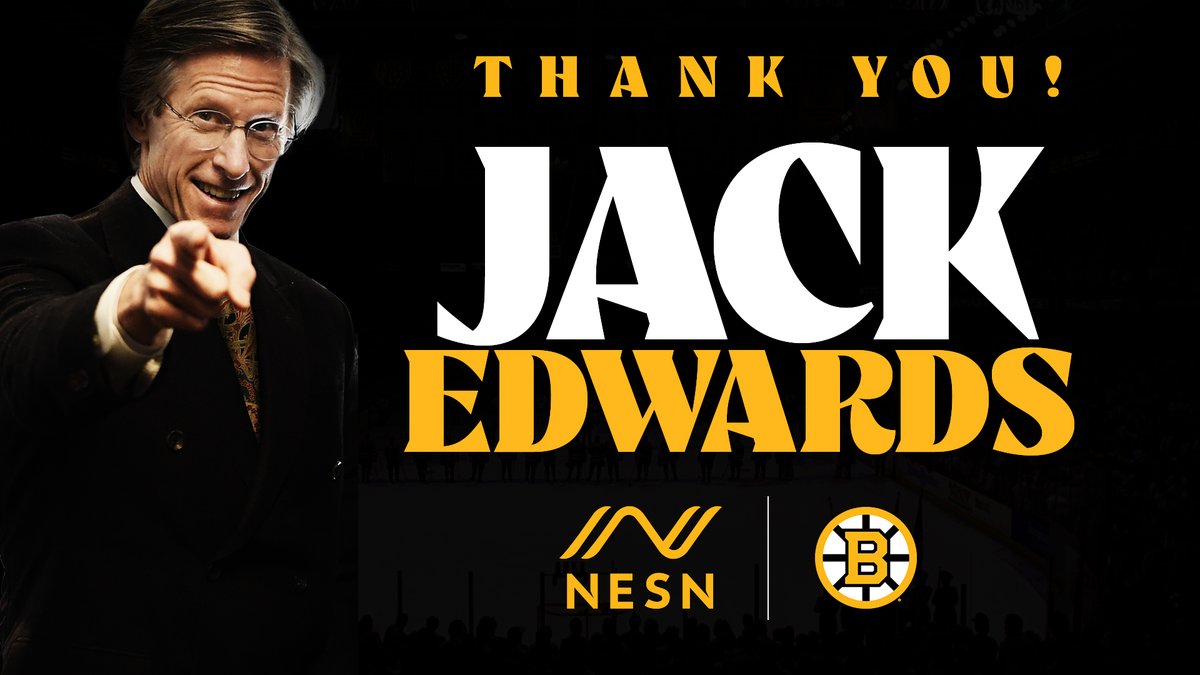 NESN's tweet image. After 19 years as the @NHLBruins Play-by-Play broadcaster, Jack Edwards has announced his retirement following the 2023-24 postseason games on NESN.