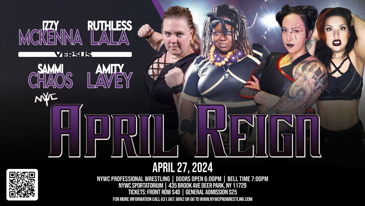 Last month @RuthlessLaLa & Izzy Mckenna united and made an example of @AmityLaVey666 and @dollidarko. Instead of settling their differences, Amity has called in @realSammiChaos to be her partner next Saturday! 🎟: nywcprowrestling.com