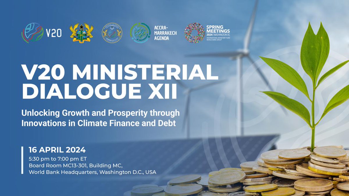 HAPPENING NOW: “V20 Ministerial Dialogue XII: Unlocking Growth and Prosperity through Innovations in Climate Finance and Debt” in Washington, D.C. Stay tuned for live updates. #WBmeetings #IMFmeetings