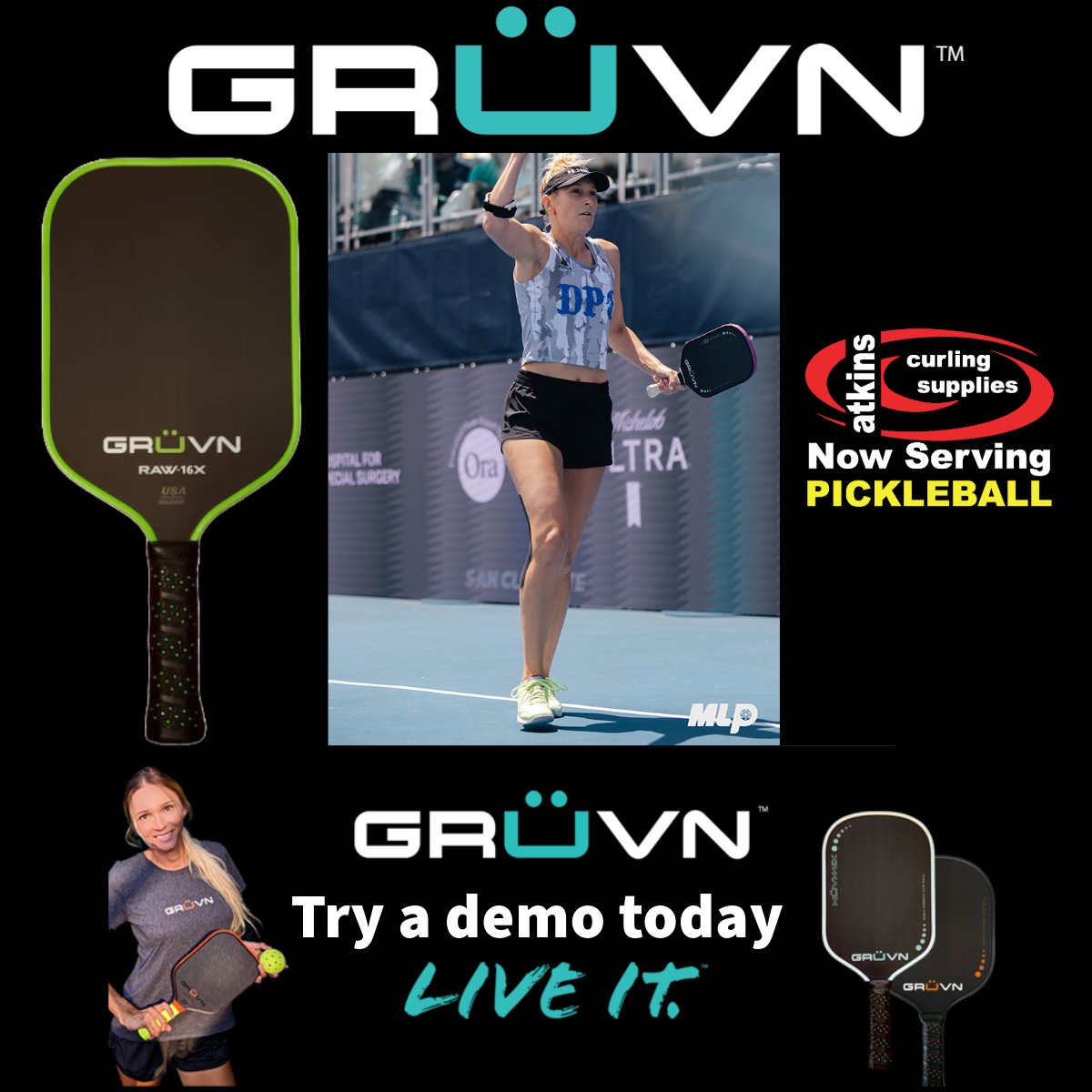 🎾New Arrival Alert!🎾
👟GRUVN Pickleball Paddles Now In Stock!🙌
Used by some of the Major League Pickleball pro's...
Now available in Winnipeg at Atkins Curling Supplies
Try out a Demo paddle before you buy! #PickleballPassion
 #GRUVN #PickleballMB #winnipegwestpickleballclub