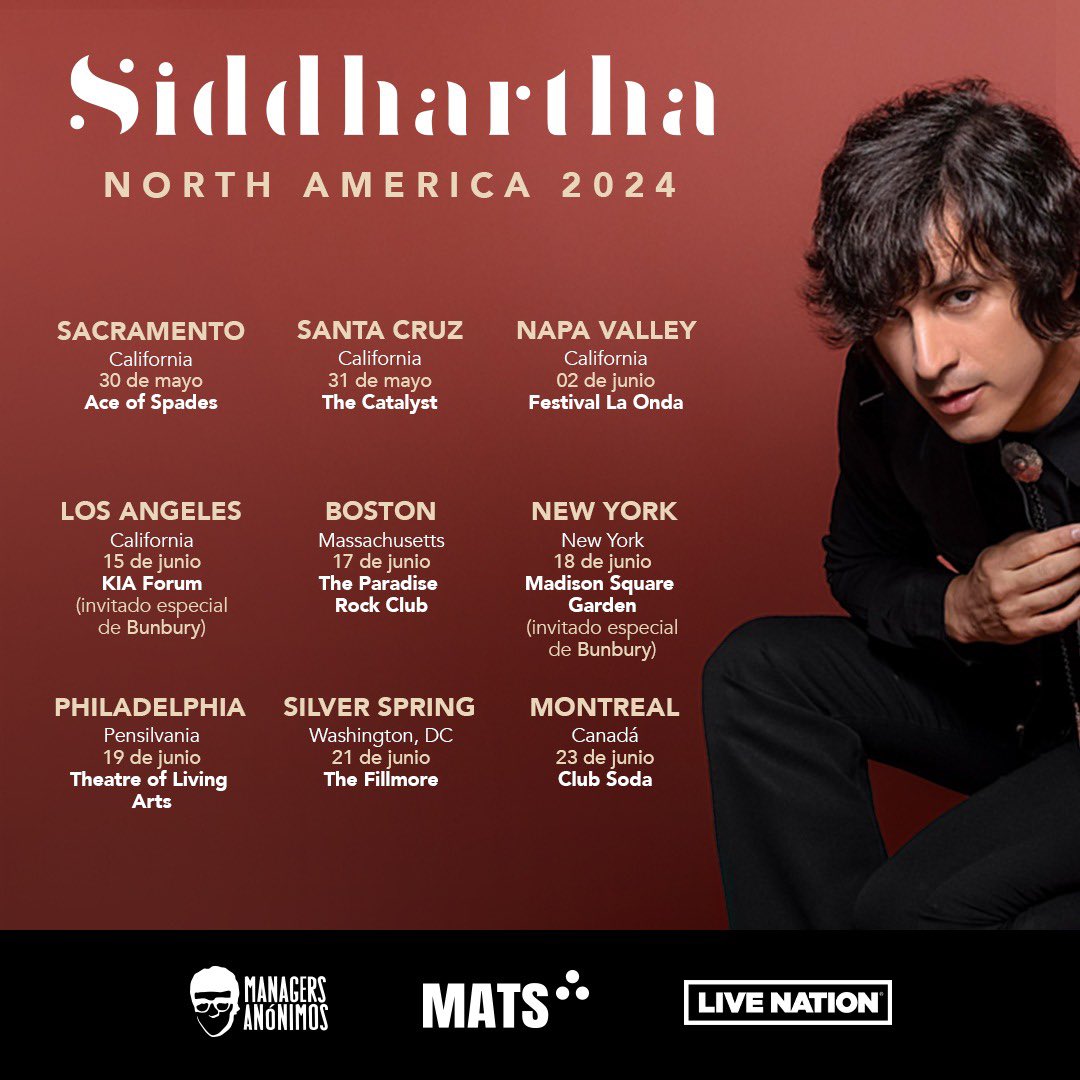 ¡Amigos, estamos muy felices de regresar con la Gira en Norte America. Nos vemos muy pronto! Aquí pueden conseguir sus entradas: siddhartha.tix.to/NorthAmerica20…