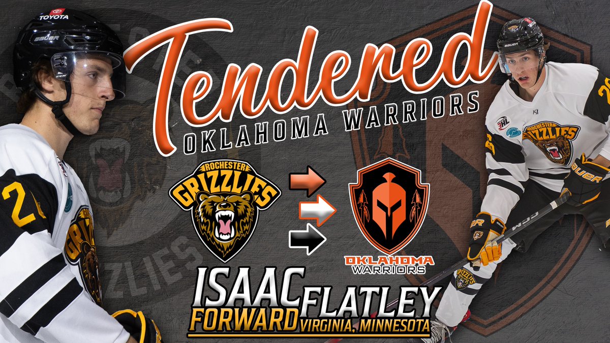 🚨FLATZ TO OKC🚨 Congratulations to Isaac Flatley on signing a Tender with the NAHL Oklahoma Warriors! Flatley played in 22 games for the Grizz, tallying 17 points (7 goals, 10 assists), including one game winner and two power play goals. Congrats, Isaac! #LadderOfDevelopment