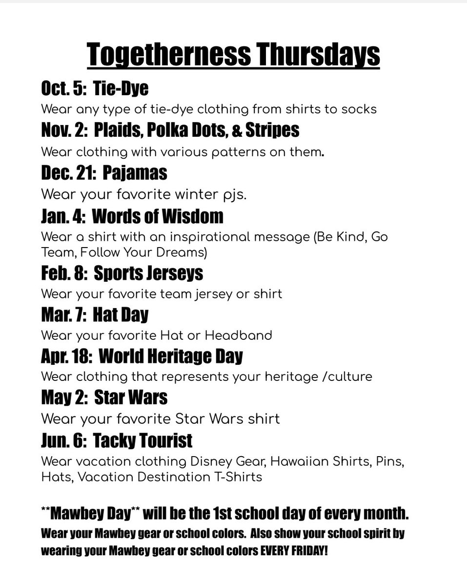 Togetherness Thursday ... World Heritage Day ... Wear clothing that represents your heritage or culture. #WTSD_DEI @MawbeyStreet1
