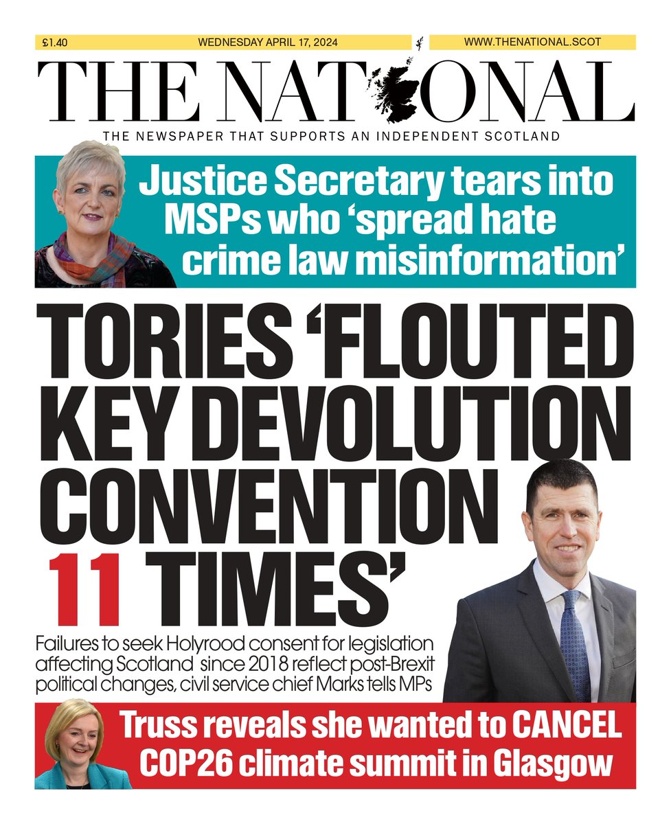 Here's a first look at tomorrow's front page 👇📰 Tories 'flouted key devolution convention 11 times', says civil service chief