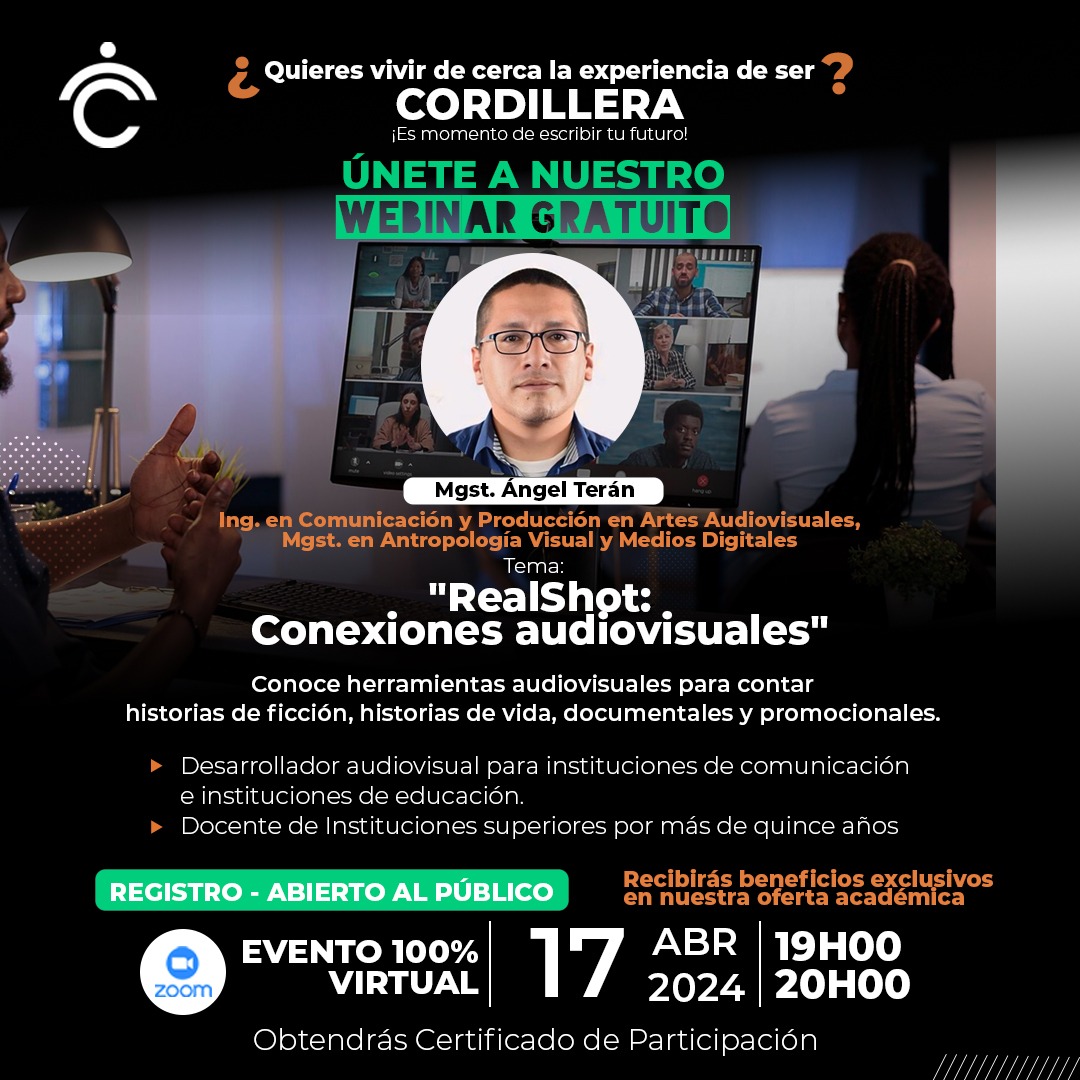 cordilleratec's tweet photo. 🎉¡Vive la experiencia de SER CORDILLERA!
Únete a nuestro próximo WEBINAR GRATUITO🎉💻📹
🌟 Contaremos con beneficios exclusivos en nuestra oferta académica 🌟
🗓️miércoles, 17 de abril de 2024
🕣 19h00
🔴 Virtual
Regístrate aquí: https://t.co/SnA5ERW5tE
#RealShot #webinar https://t.co/iVVaSklt15