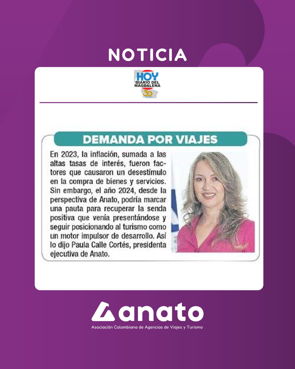 El año 2024, desde la perspectiva de ANATO, podría marcar una pauta para recuperar la senda positiva que venía presentándose y seguir posicionando al turismo como un motor impulsor de desarrollo. Vía: @HoyDiarioMag @PaulaCortesC