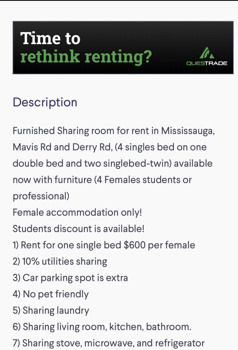 Four girls, one closet. 

Mississauga. $600/bed per month. That’s good money if you’re making $2400 a month off one bedroom. Except……