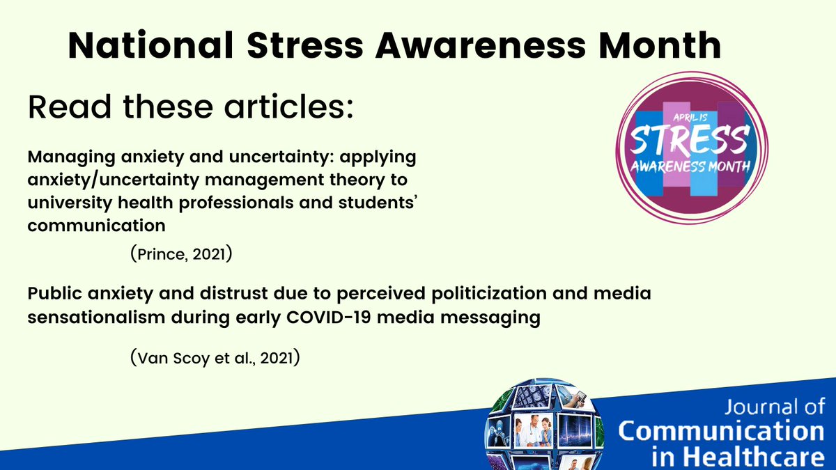 April is recognized as National Stress Awareness Month to bring attention to the negative impact of stress.Join @jcihonline in celebrating stress awareness month by reading these articles: tandfonline.com/doi/full/10.10… tandfonline.com/doi/full/10.10… #healthcommunication #stressawarenessmonth