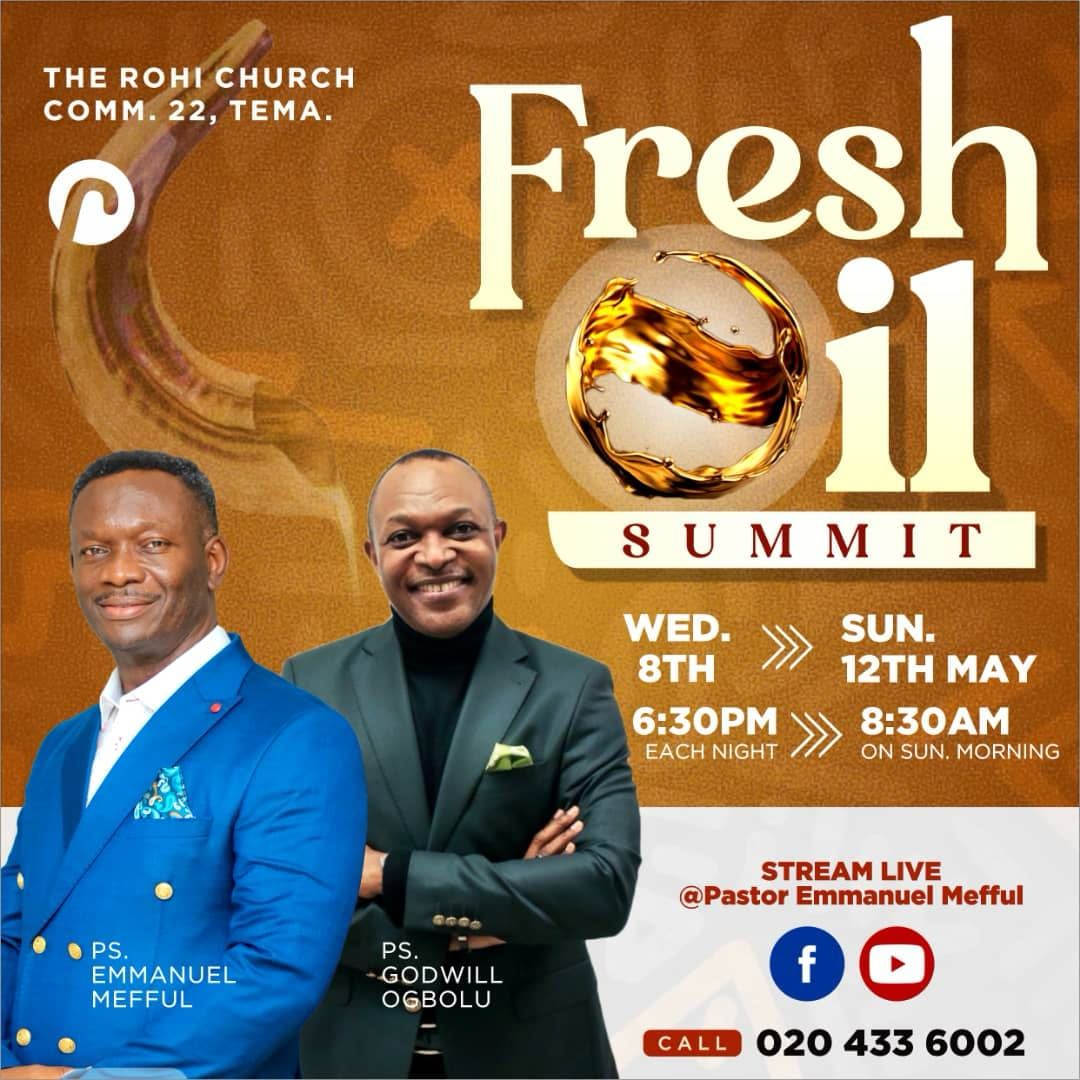Emmanuel_Mefful's tweet photo. Hello Ghana,
Get ready to refuel to continue the year.
Ps. Godwill Ogbolu coming all the way from River church, Istanbul, Turkey will be our esteemed guest of honour.
Make it a point to come and receive fresh oil.
God bless you all
#freshoilconference
#PsGodwillOgbolu https://t.co/uKzXfmYP95