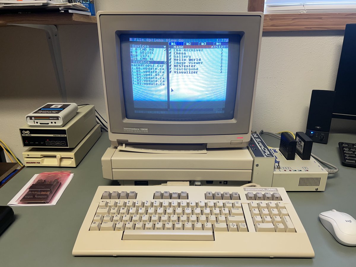 This Commodore 128D is so seriously pimped. With the combo of RAMLink (with parallel cable to) CMD HD, SuperCPU, CMD 1750XL, Link232Wifi, plus SD2IEC. Wireless mouse on a MouSTer... dio mia! What a beast! #C64 #C128 #C64OS