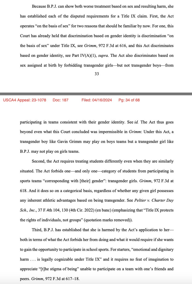 The Fourth Circuit Court of Appeals (2-1) has blocked a West Virginia law banning transgender girls from playing on girls’ sports teams, finding the law violates Title IX, the federal civil rights law that prohibits sex-based discrimination in schools.wp.api.aclu.org/wp-content/upl…