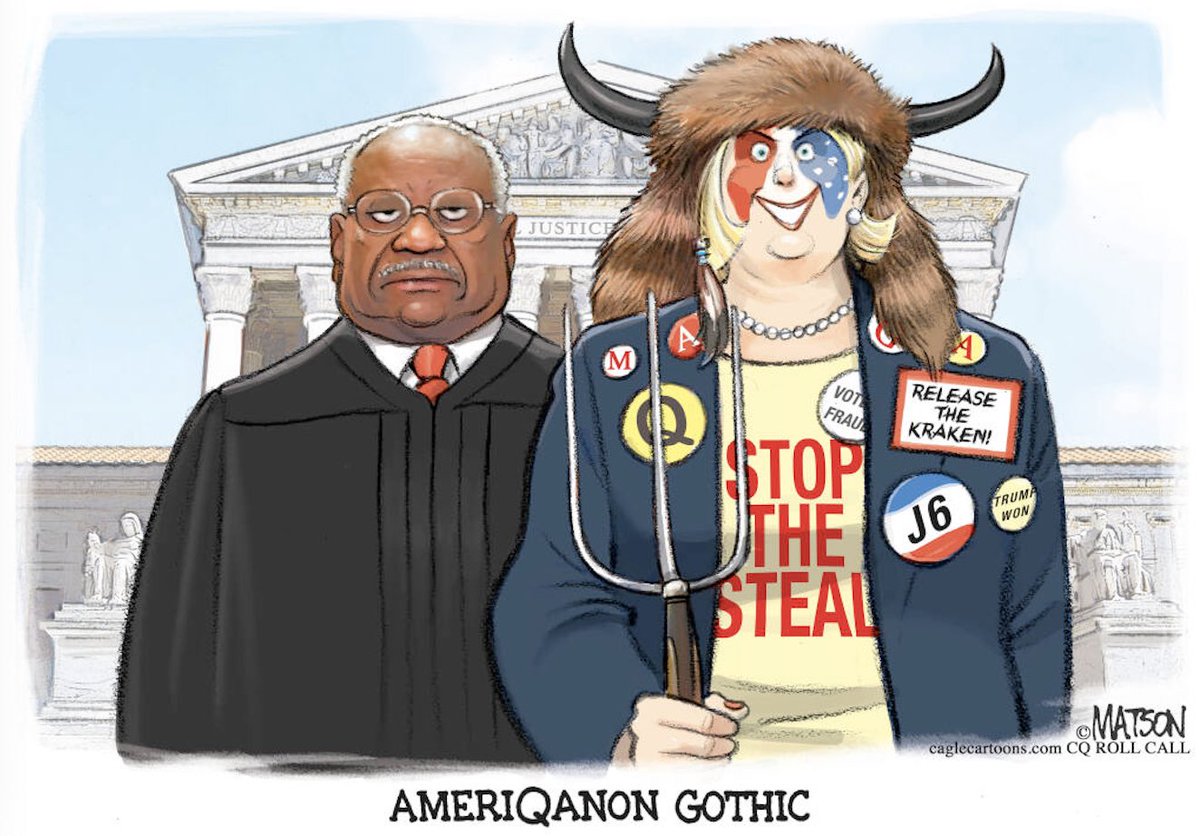 The Right Wing are claiming that “Democrats are out to destroy Clarence Thomas’s reputation” First of all.. What Reputation?!? And Second off.. Ya ever think it’s maybe that he’s just a huge corrupt piece of shit with a known Insurrectionist wife?? Supreme Court Ginni Thomas