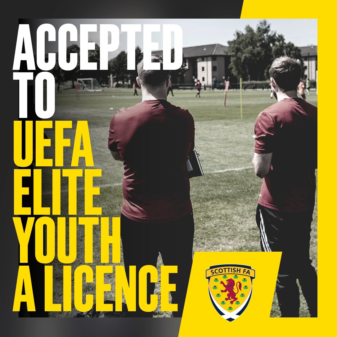 Excited to be accepted onto the UEFA elite youth licence with the @ScottishFA. Looking forward to getting started next month ⚽️ #ScottishFACoachEd