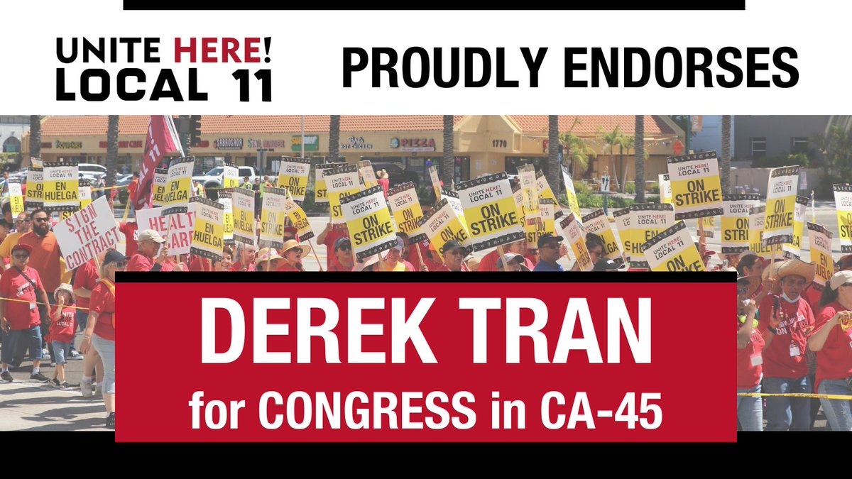 UNITE HERE Local 11 proudly endorses Derek Tran for Congress. With his history of advocacy, Derek is the right choice for working families in the 45th district. We are excited to support Derek and work to flip CA-45 to defeat anti-choice Michelle Steele in November! #capoli #ca45