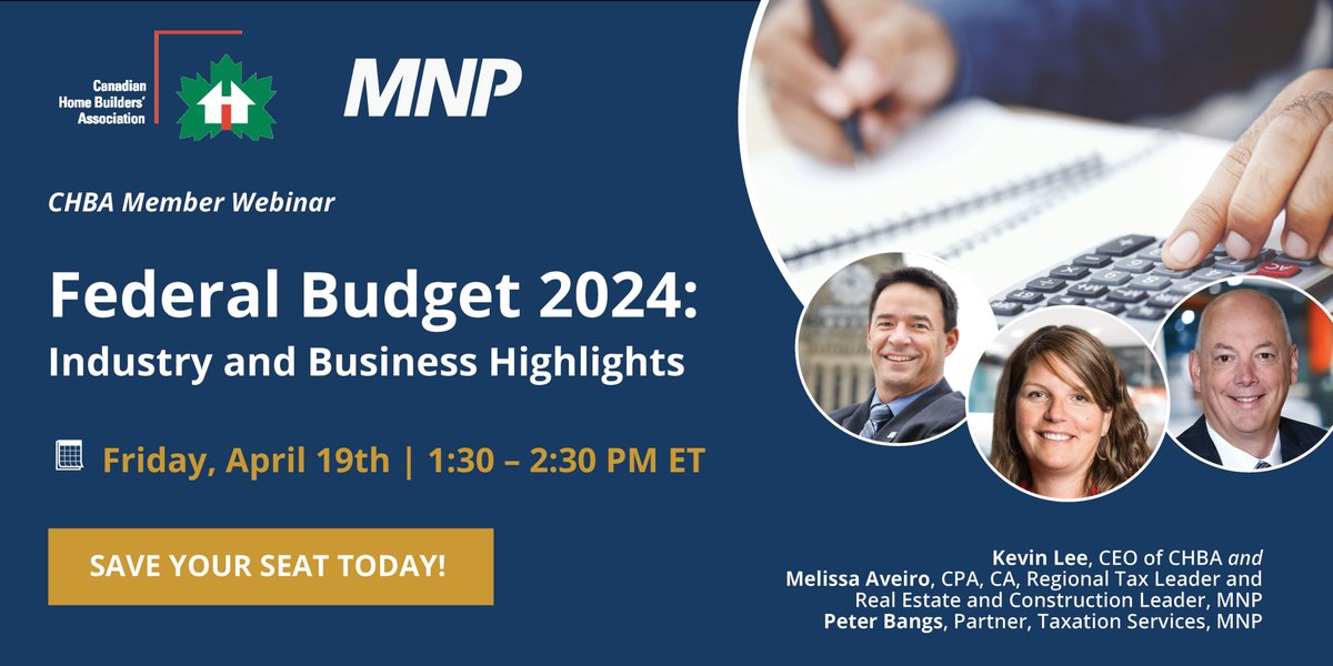 CHBA members, for a more thorough break down of how the Budget will affect the home building industry and what you need to know for your business, join CHBA CEO Kevin Lee and and @MNP_LLP's Melissa Aveiro and Peter Bangs in an informative webinar on Friday. Register:…