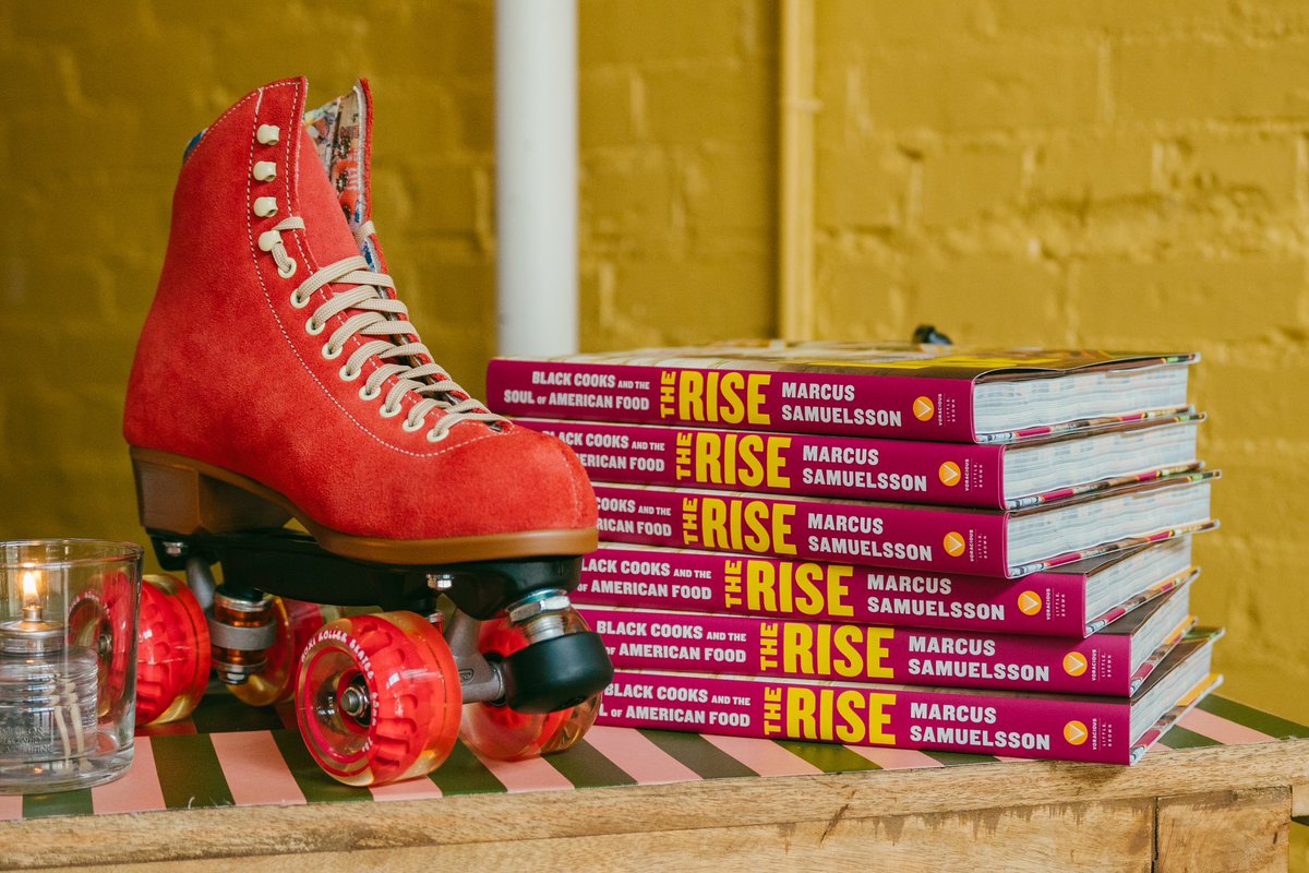 Spotted at Marcus Bar & Grille in Atlanta. Of course, cookbooks and old-school roller skates have to be part of the decor!