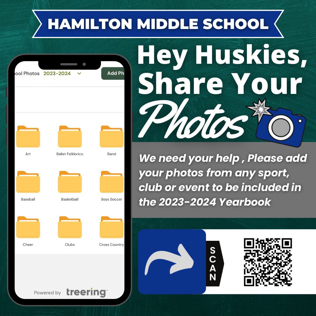 REMINDER: Hey Huskies, Scan The QR Code and ADD Your Photos to the 2023-2024 School Yearbook! 🤳 Scan the QR Code ⤵️ #HamiltonMiddleSchool @MrsAgnew18 @petecarter3 @TreeRing @MrsAguasTweets @TeamHISD @petecarter3 @HISDCentral @HoustonISD @JobsonMath @BrettStidham