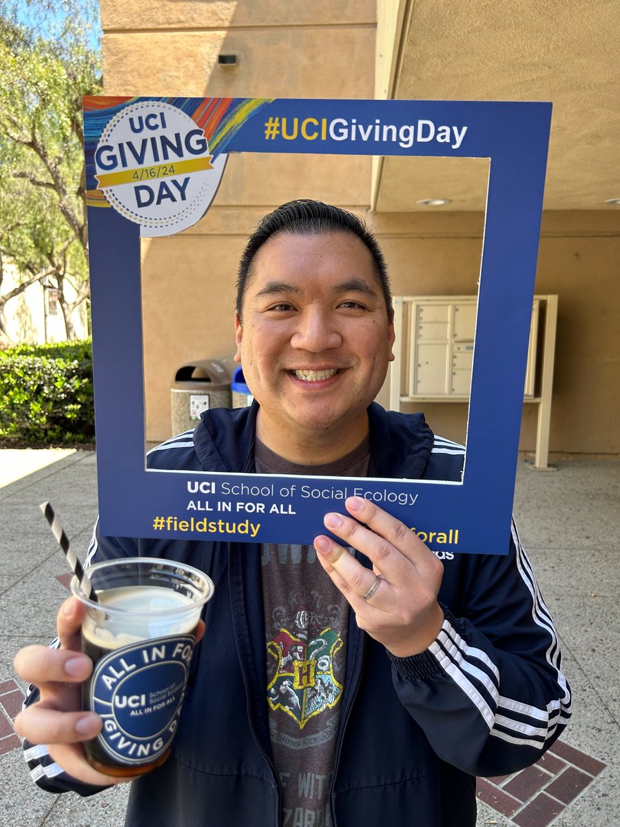 Luis and Louis (or is it Louis and Luis? We can never keep it straight) don't mind being framed as they're but two @UCIrvine @Social_Ecology staffers 'all in' for #UCIGivingDay and All in Cafe cold brew coffees. givingday.uci.edu/socialecology #fieldstudy #allinforall