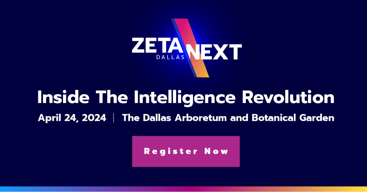 Calling all marketing leaders! Join us at #ZetaNext in Dallas-Fort Worth. Dive into the future of marketing with AI Futurist Zack Kass at the Dallas Arboretum. Network, learn, and experience our AI reception. Register now! #MarketingFuture bit.ly/445i2qq