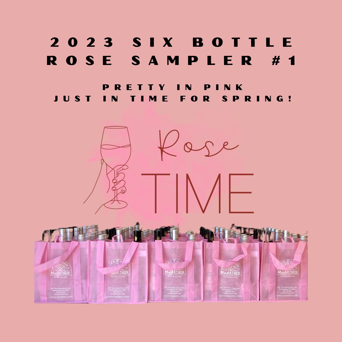 2023 Six Bottle Rose Sampler #1
Pretty In Pink – Just in Time For Spring!
 
Here’s two bottles each of three of our all-time favorite roses at 20% off.
 
Regularly $100 Now $80
Details: bit.ly/49D7FeA

#MacArthurBeverages #winelover #roseallday #rosé