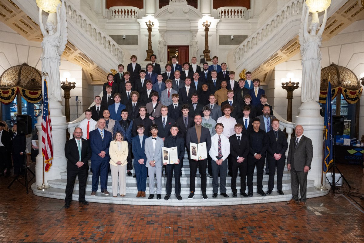 SenatorStefano's tweet photo. Last week, the @BVAFootball team visited the capitol to celebrate their state championship win! 🏈🐆 This group is an excellent representation of the grit and fortitude that thrives throughout Southwestern PA.

Congrats on another well-deserved state championship title. 🏆 https://t.co/cXlQyZay3J