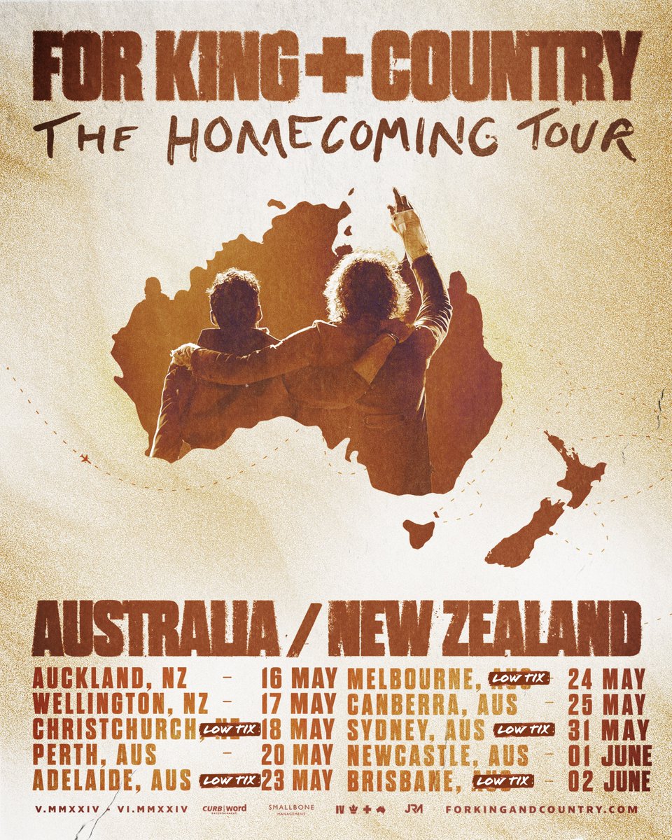 Australia & New Zealand, we're just 1 MONTH away from joining you for The Homecoming Tour… & tickets are running low across a number of cities! Reserve your seats before they’re gone, & we’ll look forward to seeing you there! forkingandcountry.com/pages/homecomi…