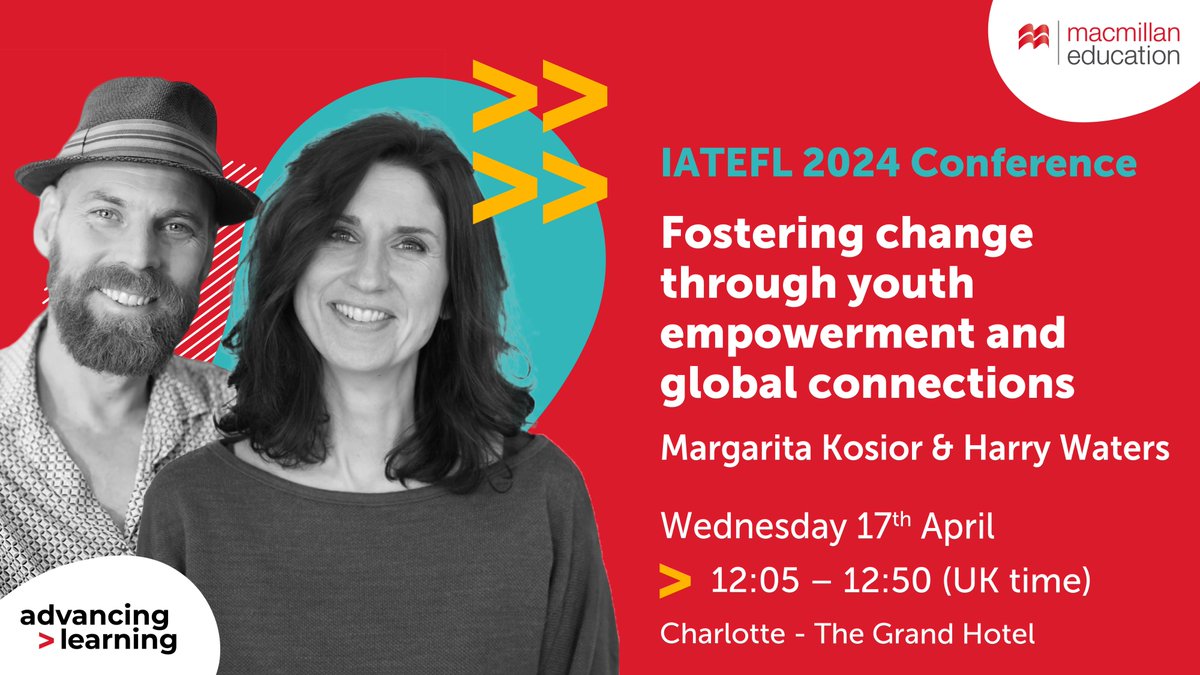Don't forget to join Harry Waters @Renewablenglish and @margaritakosior for their workshop on fostering change, tomorrow at 𝗜𝗔𝗧𝗘𝗙𝗟 𝗕𝗿𝗶𝗴𝗵𝘁𝗼𝗻! See you there! 🤗

#IATEFL24 #ELT #TEFL #TESOL #Conference #AdvancingLearning #TeachEnglish