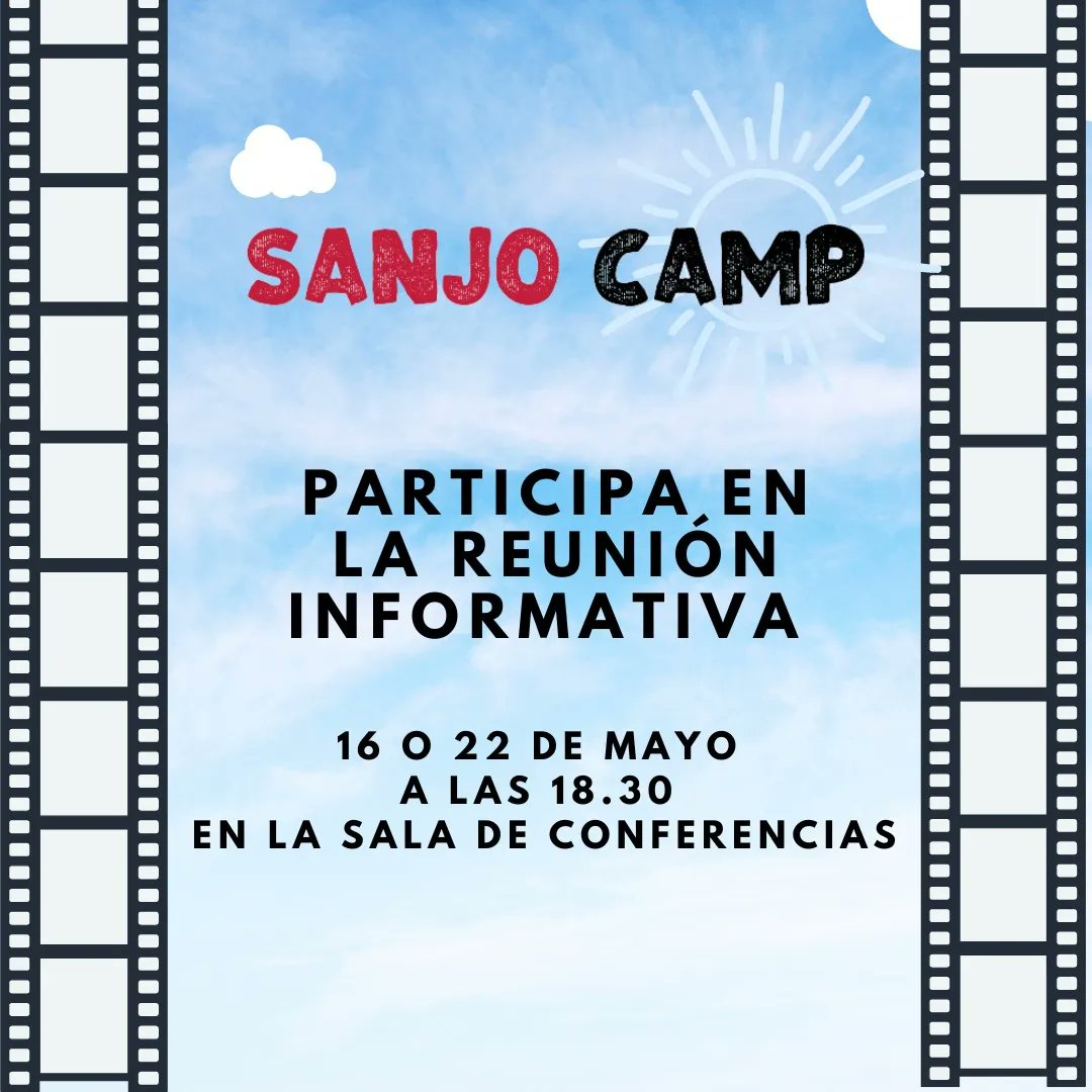 csjva's tweet photo. Un año más lanzamos nuestro campamento urbano de verano, SanjoCamp, del 24 de junio al 26 de julio. ☀️🌞

Para esta nueva edición hemos planteado una temática global: el cine 🎥🍿
Tenéis toda la información en la web o en Educamos y próximamente habrá varias sesiones informativas https://t.co/fRNM8nxPks