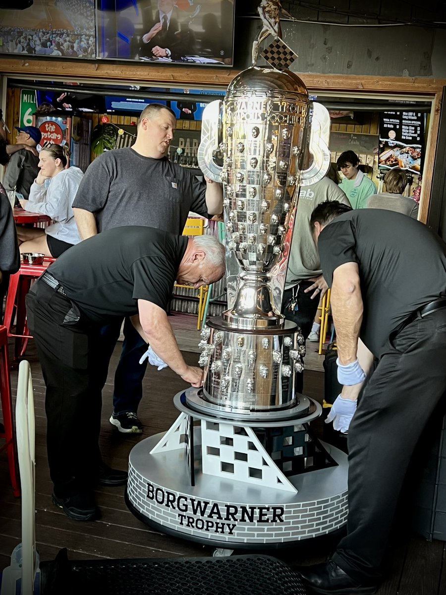 The Borg Warner from @IMS is hangin' at The Pub tonight ... because its Little 5 and OF COURSE it is (duh) The Indy 500 Fan Fest gets underway at 6pm !!! 🏁 🏎️