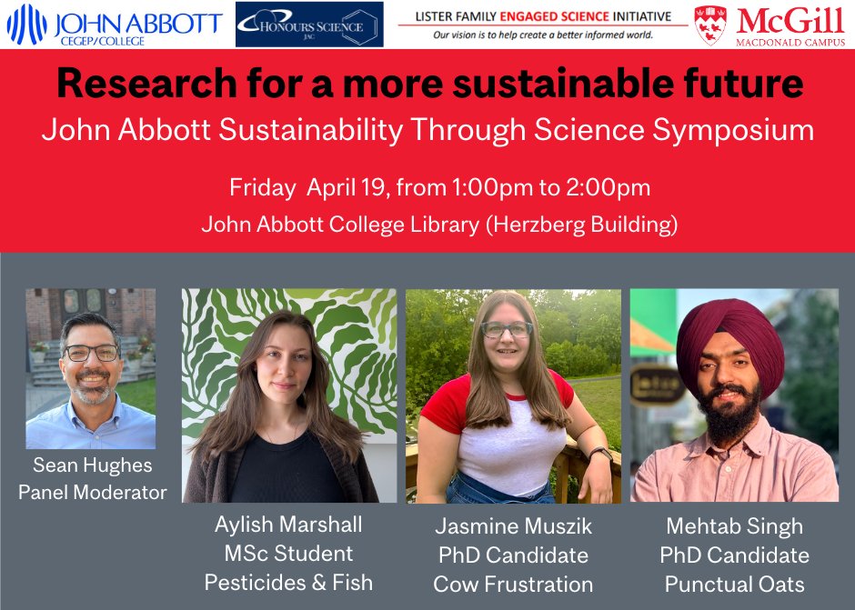 At the #SustainabilityThroughScience Symposium, 3 Mac Campus grad students will share how their research contributes to a more sustainable future, discuss the student experience & their chosen career paths. 🔬🧑‍🔬🌳 mcgill.ca/x/wU2 w/ @JAC_Montreal