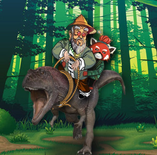 BasedCoinfucius's tweet photo. “Get on loser. We’re going to the moon” 

- Coinfucius, literally on a T-Rex https://t.co/HMgDCzmNQr