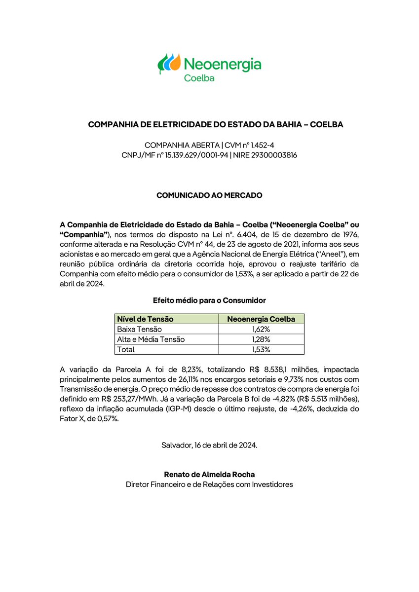 #CEEB3 | COELBA | Comunicado ao Mercado