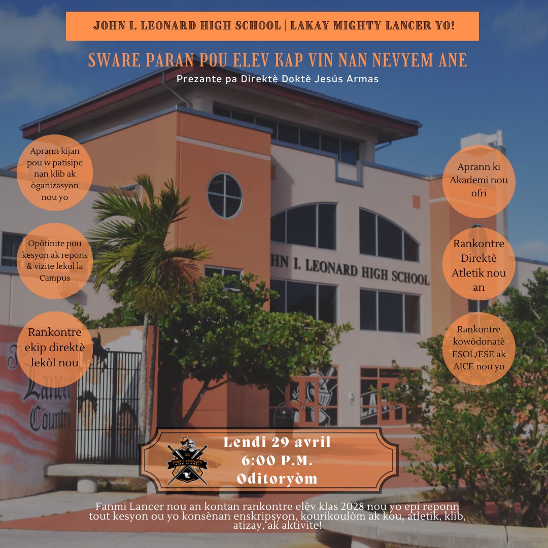 We are excited to invite our incoming 9th grade Lancers to our annual Freshman Parent Night!🥳 We are eager to meet you and give you some information about our school as well as offer a tour! 🤩@palmspringsms @okeeheeleems @LCSwainMiddle