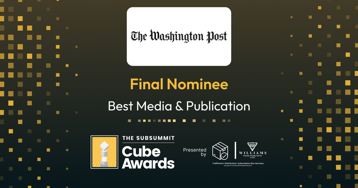 🏆The @washingtonpost has been selected as a 2024 @SubSummit Cube Awards finalist in the Best Media & Publication category. The awards recognize brands that push the subscription, membership, and recurring revenue sector forward. linkedin.com/feed/update/ur…