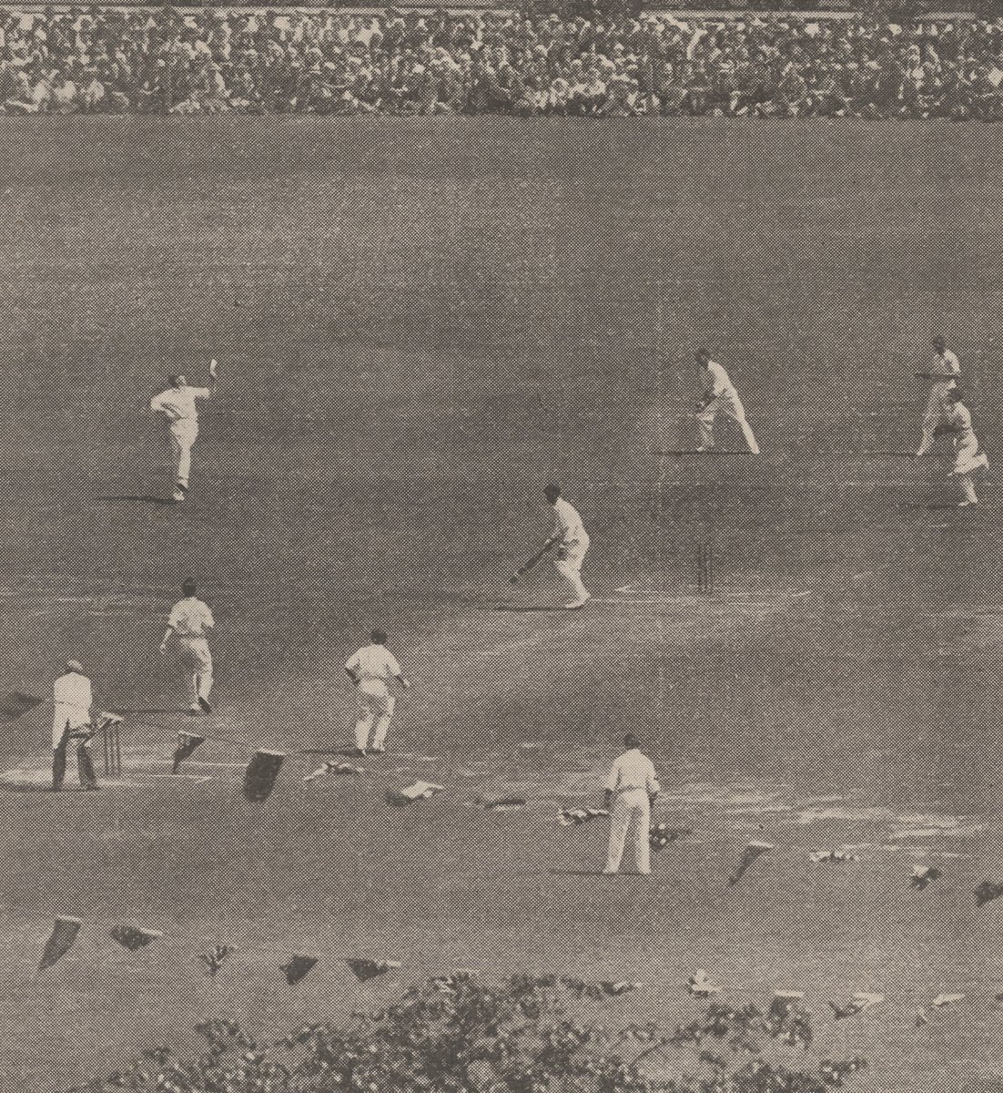 Alan Kippax (83) and Don Bradman (254) batting as Australia piled up 729 for 6, 2nd Test, Lord's, June 30th 1930. This remains the highest team total made on the ground