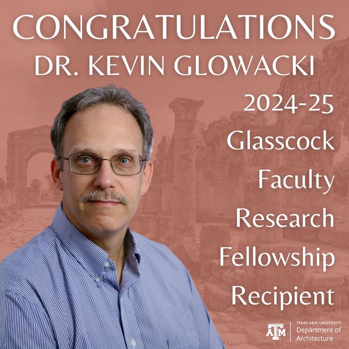 Dr. Kevin Glowacki, associate professor of architecture, was recently awarded the 2024-2025 Glasscock Faculty Research Fellowship from the Melbern G. Glasscock Center for Humanities Research for his research relating to archaeological and architectural history. @glasscockcenter