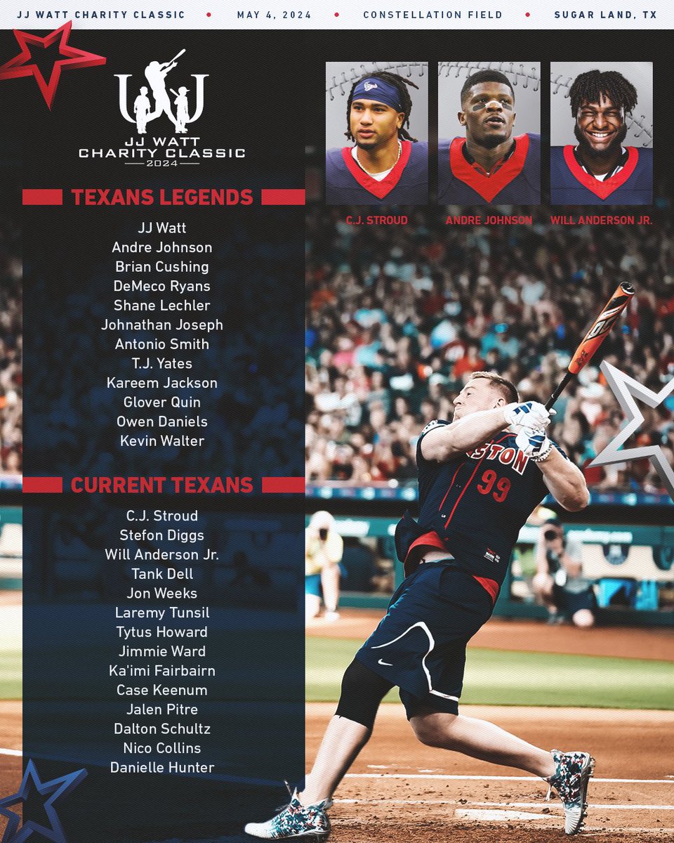 JJWatt's tweet photo. I’m sorry, but these rosters are straight heat.

May 4th.
Constellation Field.

See You There! 

🤘🏼 https://t.co/K66XXt32gb
