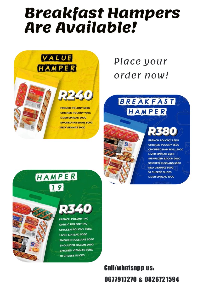 BLeutle's tweet photo. Hey Guys. I'm selling quality affordable hair, zara long puffer jackets and breakfast hampers.🔌

Our specials are still running until end of April. Please Call/WhatsApp - 082 672 1594 for orders. 📌

YOUR SUPPORT WILL BE HIGHLY APPRECIATED. 🙏🏾♥️

-- PLEASE RETWEET -- https://t.co/Y4YEzVvXtE