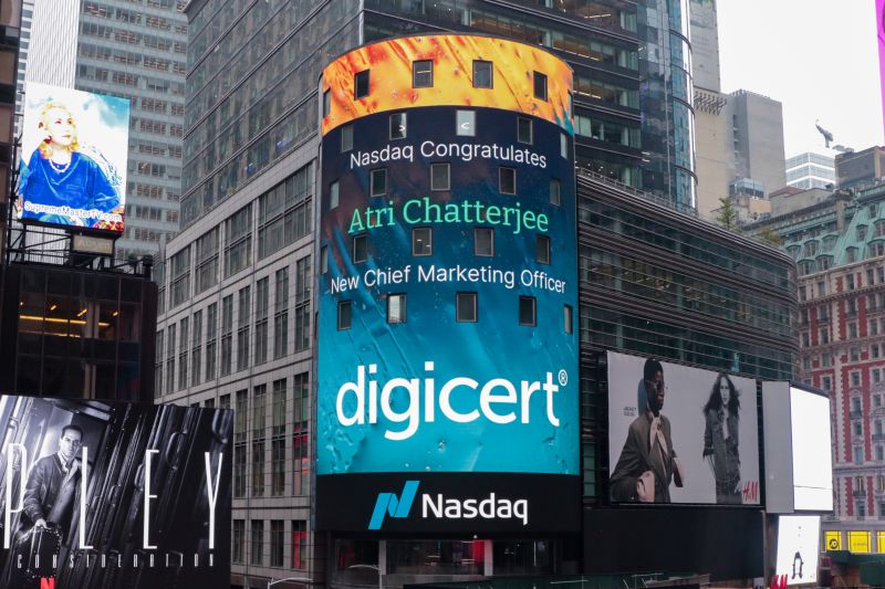 ICYMI: Atri Chatterjee has joined DigiCert as our new CMO! We celebrated his appointment with a display on the iconic Nasdaq Tower in Times Square, New York. Learn more: digicert.com/news/digicert-…
