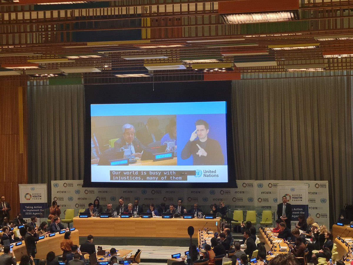 We are attending the opening of the ECOSOC Youth Forum by UN Secretary General @antonioguterres and @UNYouthAffairs. 📌The World is busy with injustices and inequalities. 📢We strongly believe in young people’s ability to rectify the situation. #OurCommonAgenda #Youth2030 #SDGs