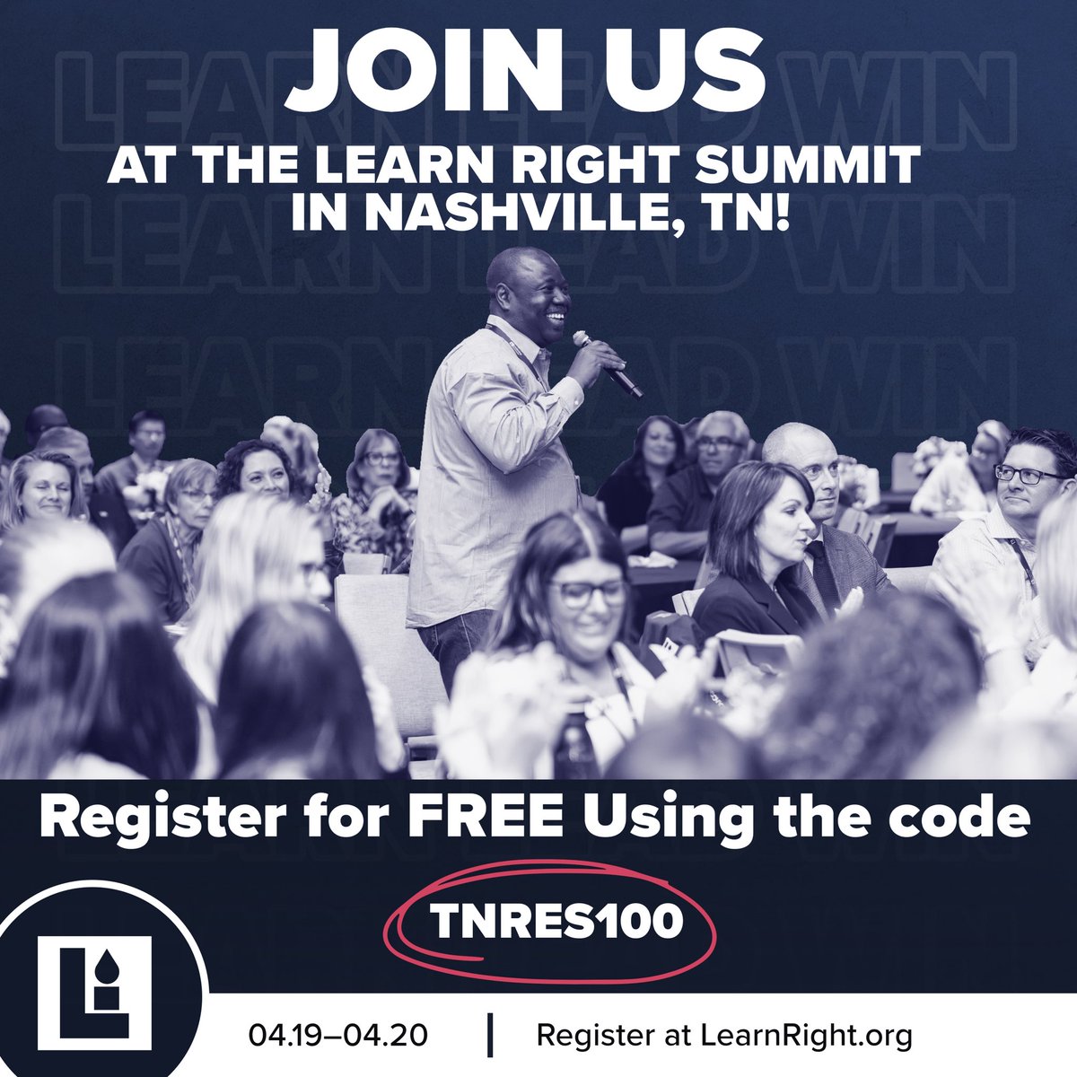Good news!

For those of you who have not yet registered for the #learnright24 Summit THIS WEEKEND in Nashville, TN, we are giving you the opportunity to attend for FREE!

Use the code TNRES100 at learnright.org to register for free.

You do NOT want to miss out!