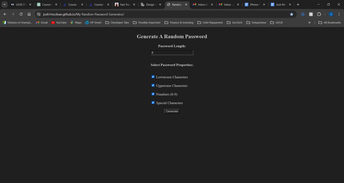 Josh1McClean's tweet photo. Let's code together! 💻🤖
Random Password Generator- https://t.co/JCbfOssY6b
Repo- https://t.co/5I2mksPJNC
#Day15 #100DaysofCode #85DaysofCodeLeft #LetsCodeTogether #CodeInPublic https://t.co/bunMWf61bn